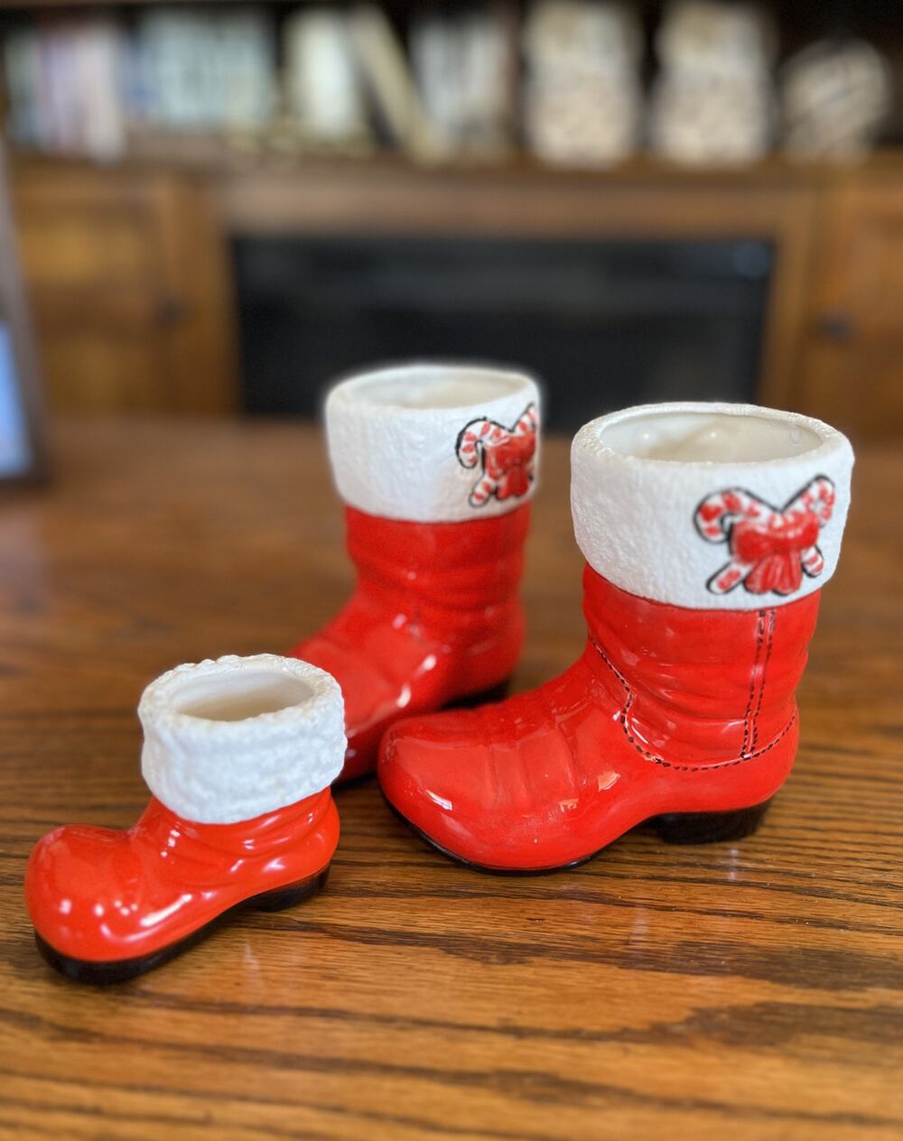 Vtg Santa Cowboy Set Boots Christmas Decor Candy Holder